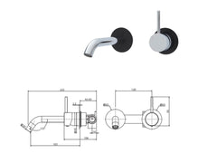 Rio UP Wall Basin/Bath Mixer Set, Matte Black Round Plates, 160mm Outlet,chrome,Brushed Nickel,Gun Metal,Matte Black,Urban Brass