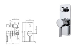 AVIA Wall Diverter Mixer, Soft Square Plate Chrome,Brushed Nickel,Gun Metal,Matte Black,Urban Brass