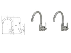 LEANO Gooseneck Basin Mixer with / without ceramic handle in Chrome,Brushed Nickel,Matte Black