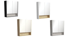 750 Mirror Cabinet with Display Shelf, Satin White with Scandi Oak Insert,Scandi Oak,Industrial,Industrial Insert