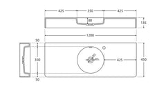 CANTO 1200 Solid Surface Wall-Hung Basin, Centre Bowl