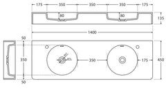 CANTO 1400 Solid Surface Wall-Hung Basin, Double Bowl