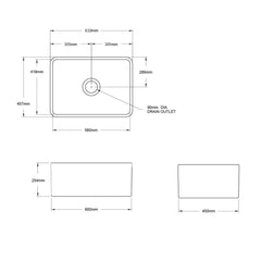 TURNER HASTINGS Novi 60x46 Flat Front Fine Fireclay Butler Sink