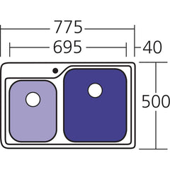 NU-PETITE 1&3/4 Bowl Topmount In LHB Or RHB Available In 878x575x226mm