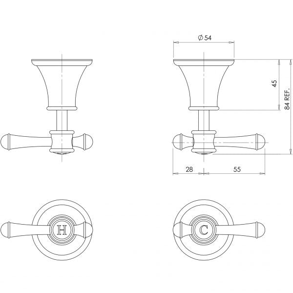 Phoenix NOSTALGIA Lever Wall Top Assemblies In Chrome - Antique Black - Brushed Nickel