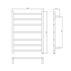 PERLA Round Heated Towel Ladder With 7 Bars In Chrome And Matte Black Available W600xH800xD121mm