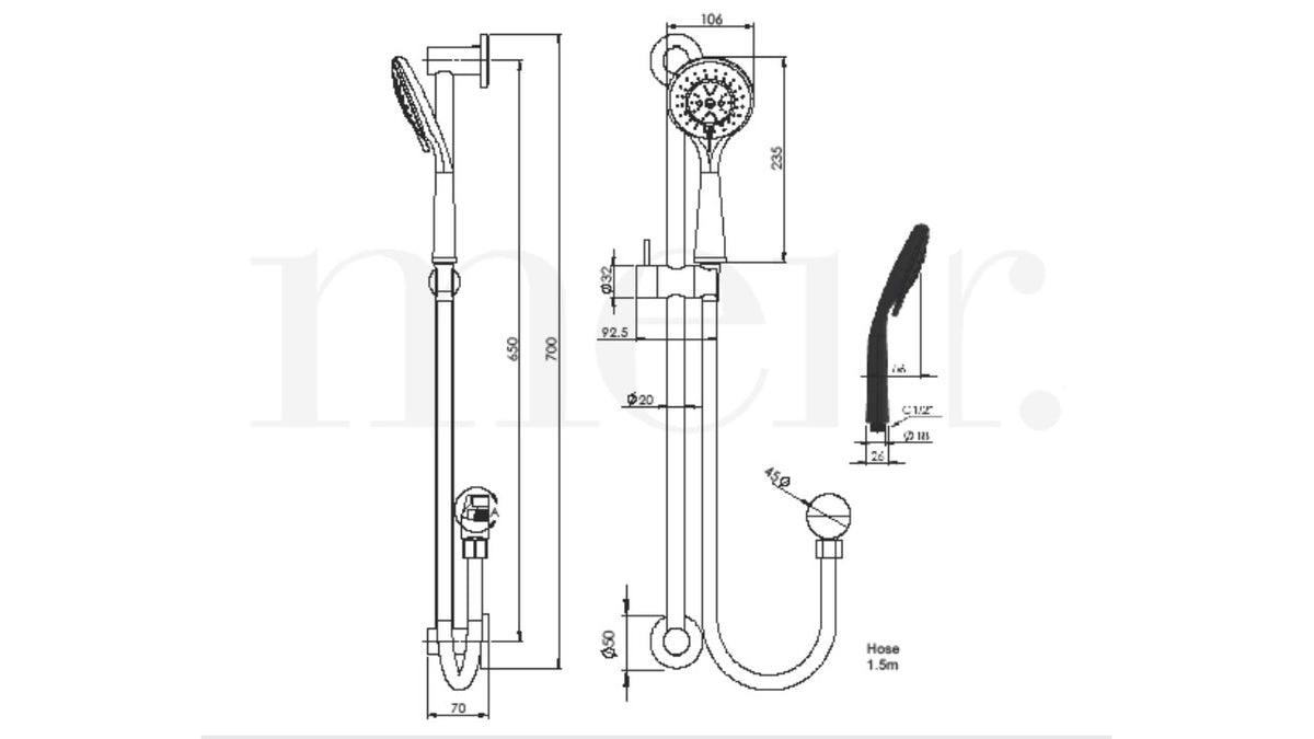 Meir ROUND Shower On Rail Column With Three Functions In Chrome Or Matte Black