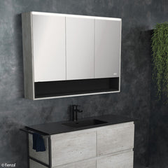 900 LED Mirror Cabinet with Display Shelf, Gloss White, Satin White, Scandi Oak, Industrial, Satin Black