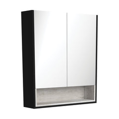 750 Mirror Cabinet with Display Shelf, Satin White with Scandi Oak Insert,Scandi Oak,Industrial,Industrial Insert