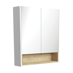 750 Mirror Cabinet with Display Shelf, Satin White with Scandi Oak Insert,Scandi Oak,Industrial,Industrial Insert