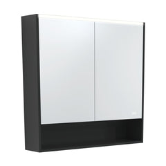 900 Mirror Cabinet with Display Shelf, Satin White with Scandi Oak Insert ,Scandi Oak ,Industrial,Satin Black