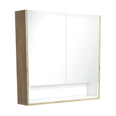 900 Mirror Cabinet with Display Shelf, Satin White with Scandi Oak Insert ,Scandi Oak ,Industrial,Satin Black