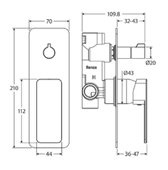MANO Wall Diverter Mixer, Rectangular Plate, Chrome,Matte Black, Brushed Nickel,Gun Metal, Urban Brass