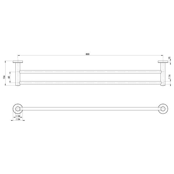 Phoenix RADII SS 316 Single Or Double Towel Rail 800mm Round Plate