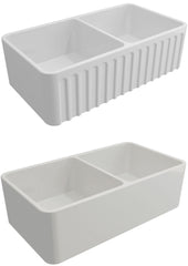 Turner Hastings NOVI 85 Flat or Ribbed Double Bowl Butler Sink NO85FS