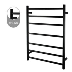 PERLA Round Heated Towel Ladder With 7 Bars In Chrome And Matte Black Available W600xH800xD121mm