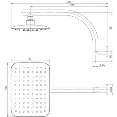 Phoenix RUSH High-Rise Shower Arm & 200 x 250mm Rose