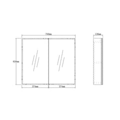 LED MOONLIGHT 750X650 SHAVING CABINET 2 DOORS