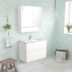 HEBREW Calacatta Undermount Amato 900 Matte White Vanity, Wall-Hung