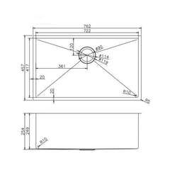 Pollo 762x457x254mm 1.2mm Handmade Single Bowl Top/Undermount Kitchen/Laundry Sink