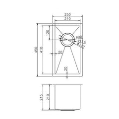 Pollo 1.2mm Handmade Top/Undermount Single Bowl Kitchen Sink 250x450x215mm