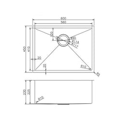 Pollo 600x450x230mm 1.2mm Handmade Top/Undermount Single Bowl Kitchen Sink Stainless Steel 304