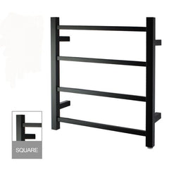 PERLA Square Heated Towel Ledder With 4 Bars In Chrome, And Matte Black In W500xH520xD120