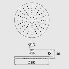 CENTRO 250mm Solid Brass Round Rainfall Shower Head In Chrome, Matte black, Brushed Gold, Brushed Nickel & Gunmetal