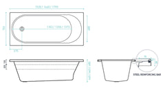 TURIN Inset Bath or Spa Bath With Sizes 1520/1665/1790 mm And 10/12/16 Flush Jets