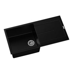 Zill 1000 x 500 x 200mm Carysil Black Single Bowl With Drainer Board Granite Kitchen Sink Top Mount