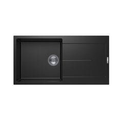 Zill 1000 x 500 x 200mm Carysil Black Single Bowl With Drainer Board Granite Kitchen Sink Top Mount