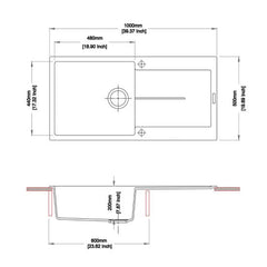 Carysil White Single Bowl with Drainer Granite Kitchen Sink In 1000*440mm