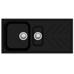 Dio 1000x500mm Quartz Stone 1 and 1/4 Kitchen Sink Double Bowls Drainboard Topmount in White and black Granite