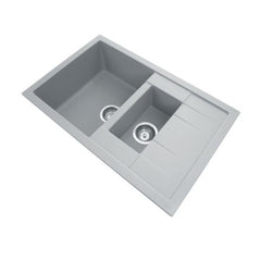 Zill 780 x 500 x 205mm Carysil Concrete Grey 1 and 1/4 Bowl Drainer Granite Kitchen Sink Top/Flush/Under Mount
