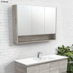 1200 Mirror Cabinet with Display Shelf, Satin White,Scandi Oak,Industrial,Satin Black