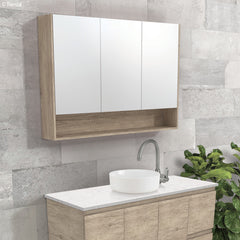 750 Mirror Cabinet with Display Shelf, Satin White with Scandi Oak Insert,Scandi Oak,Industrial,Industrial Insert