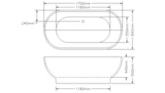 AQUA Gloss Black & White Freestanding Bathtub 1700mm