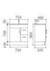 KENO Floorstanding Vanity In 750 With White Gloss Finish Ceramic Top or Stone Top