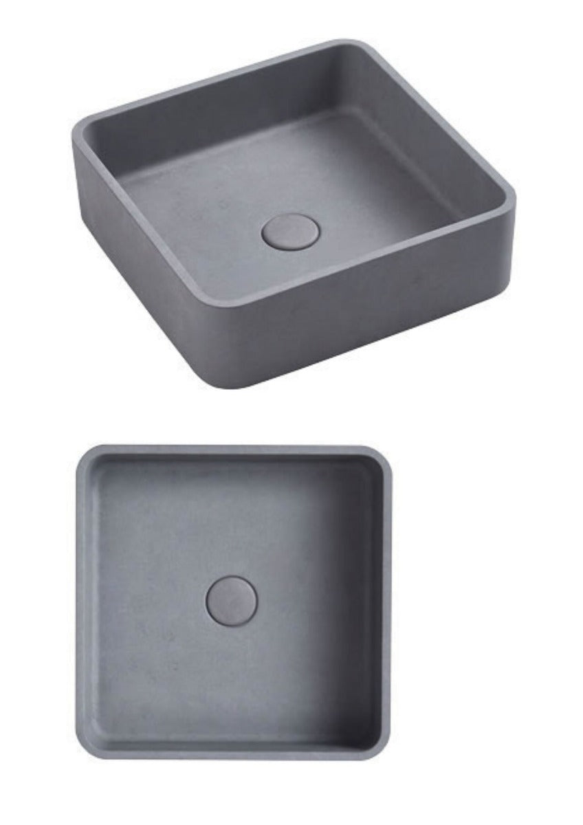 AOSTA Concrete Basin In 390×390×120mm With Grey Mist, French Grey And White Sandstone