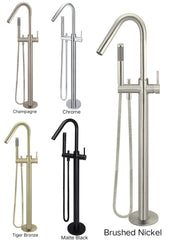 Meir ROUND Freestanding Bath Spout And Hand Shower In Chrome - Matte Black - Tiger Bronze - Champagne - Brushed Nickel