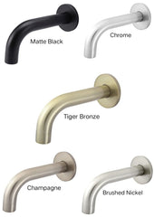 Meir ROUND Curved Basin Wall Spout 130mm In Chrome - Matte Black - Tiger Bronze - Champagne - Brushed Nickel