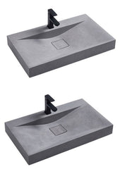 VERSILIA Concrete Basin In 800×480×100mm With Grey Mist And French Grey