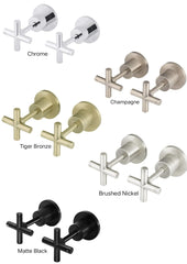 Meir ROUND Cross Handle Jumper Valve Wall Top Assemblies In Chrome - Matte Black - Tiger Bronze - Champagne - Brushed Nickel