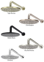 Meir ROUND Wall Shower 200mm Rose, 400mm Curved Arm In Chrome - Matte Black - Tiger Bronze - Champagne - Brushed Nickel