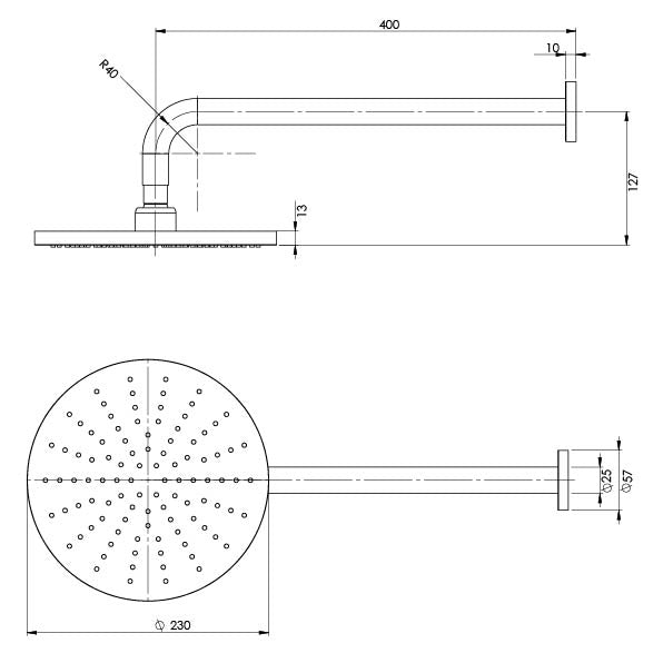Phoenix VIVID Shower Arm 400mm & 230mm Round Rose