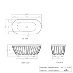 ATTICA KENSINGTON 1500 MATTE WHITE BATH