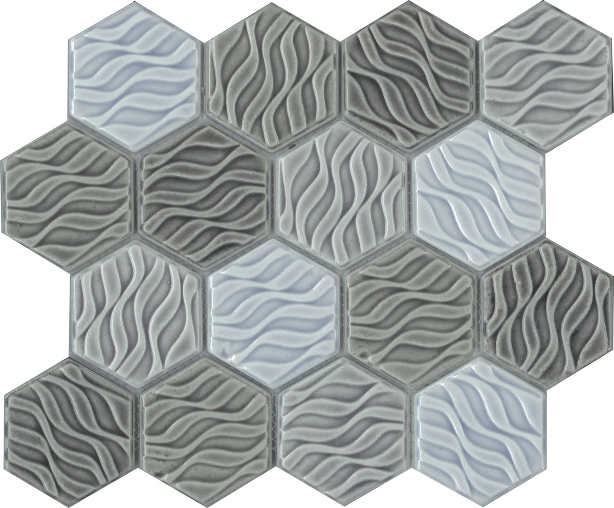 WAVE GREY MIX HEXAGON GLOSS 73X73