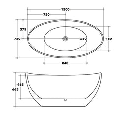 ARCHOS FREE STANDING BATH MATTE & GLOSS FINISH, 1500MM & 1700MM