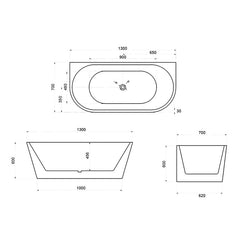 PERFECT Back to Wall Bath in Gloss White or Matte Black & SPA-BATH 1300,1400, 1500 AND 1700