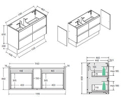 HEBREW Calacatta Undermount Amato 1200 Matte White Vanity on Kick